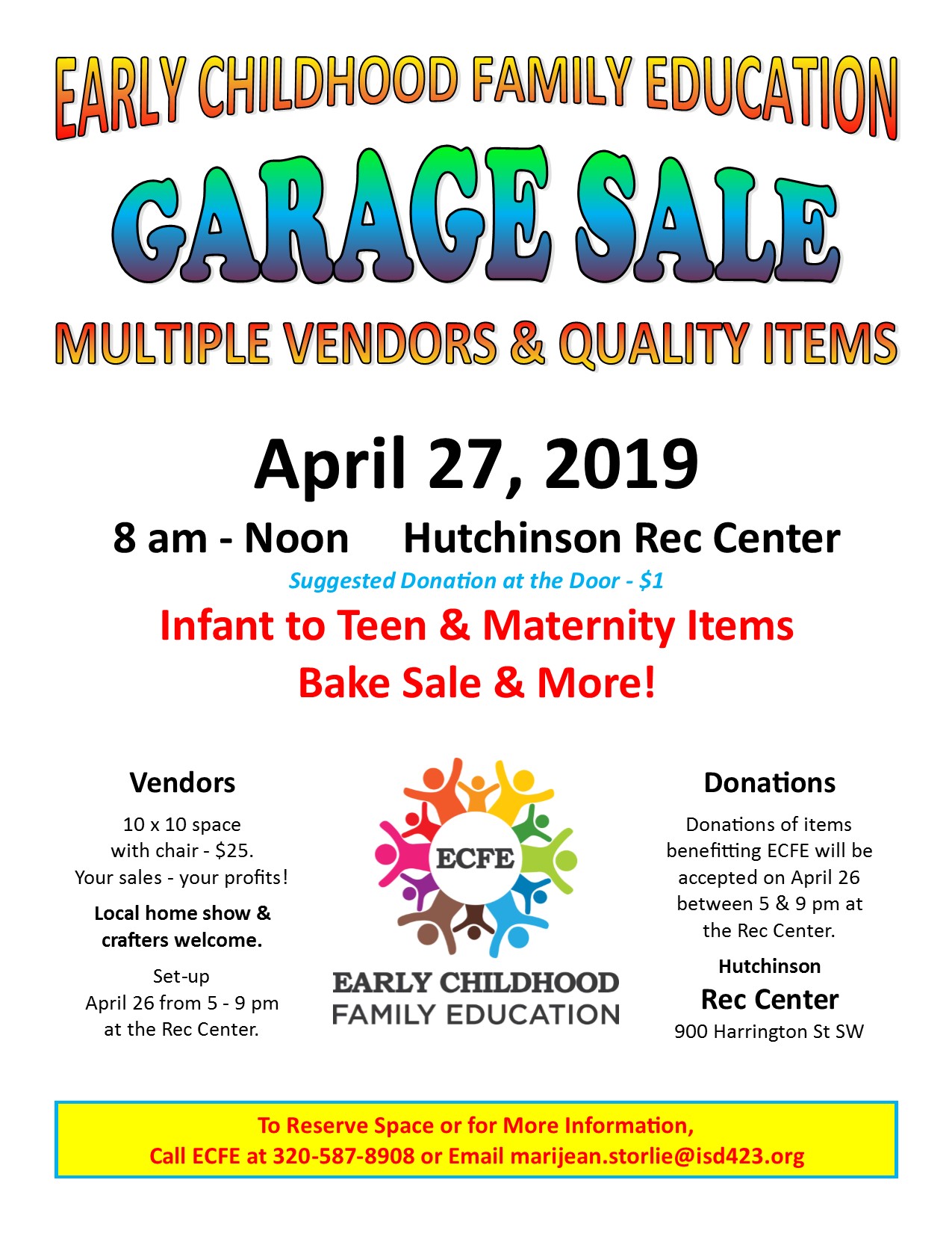 Ecfe Garage Sale April 27 2019 Hutchinson Public Schools