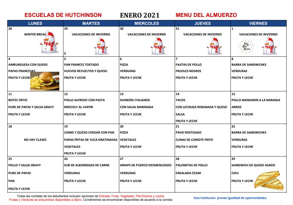 Menus Hutchinson Public Schools