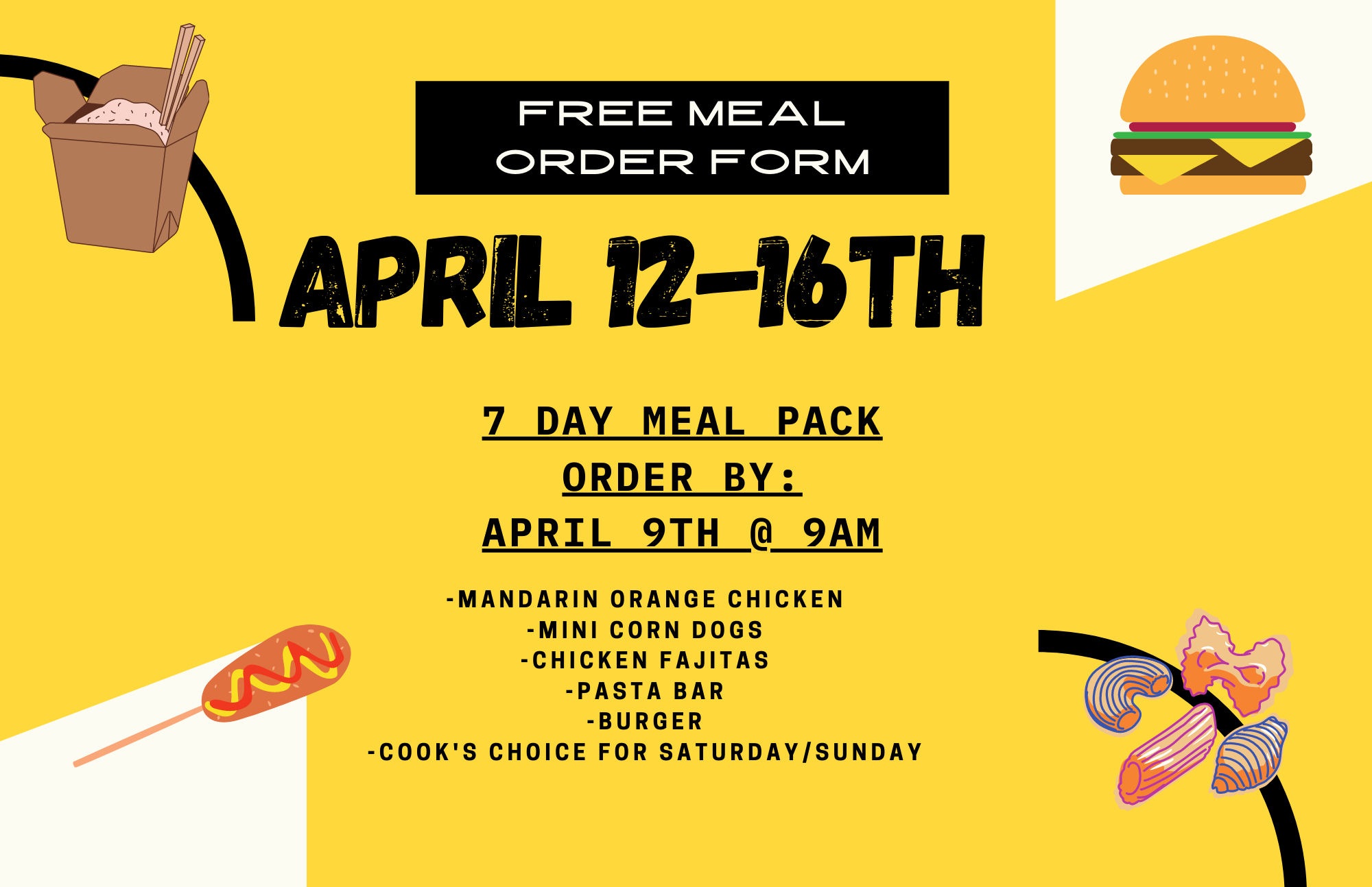 Free Meals – Order by 9 am, 4/9/2021