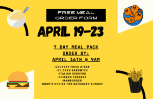 Free Meals – Order by 9 am, 4/16/2021