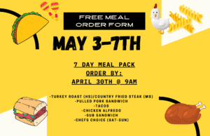Free Meals – Order by 9 am, 4/30/2021