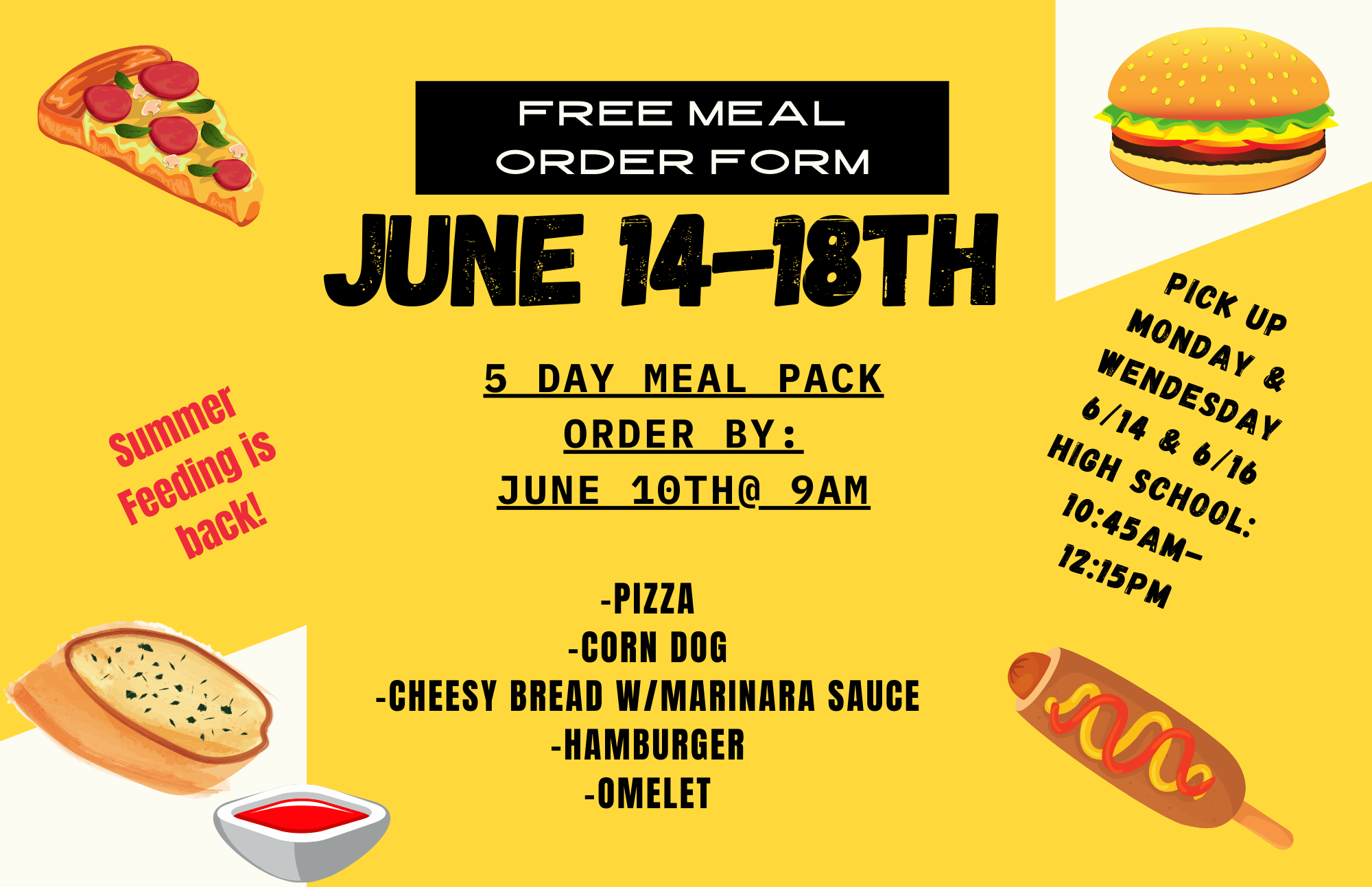 Free Meals – Order by 9 am, 6/10/2021