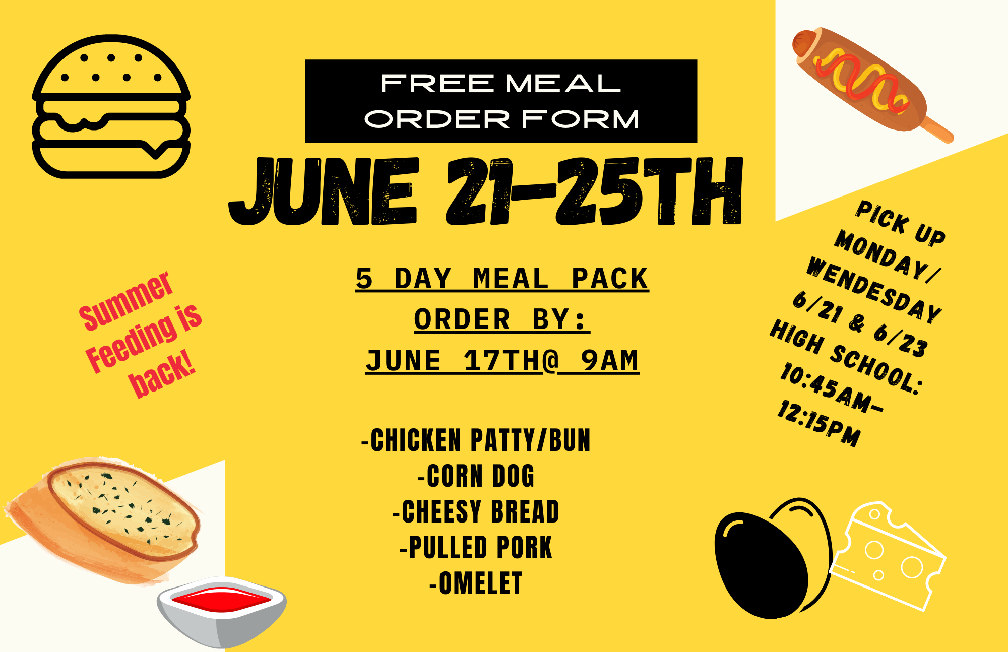 Free Meals – Order by 9 am, 6/17/2021