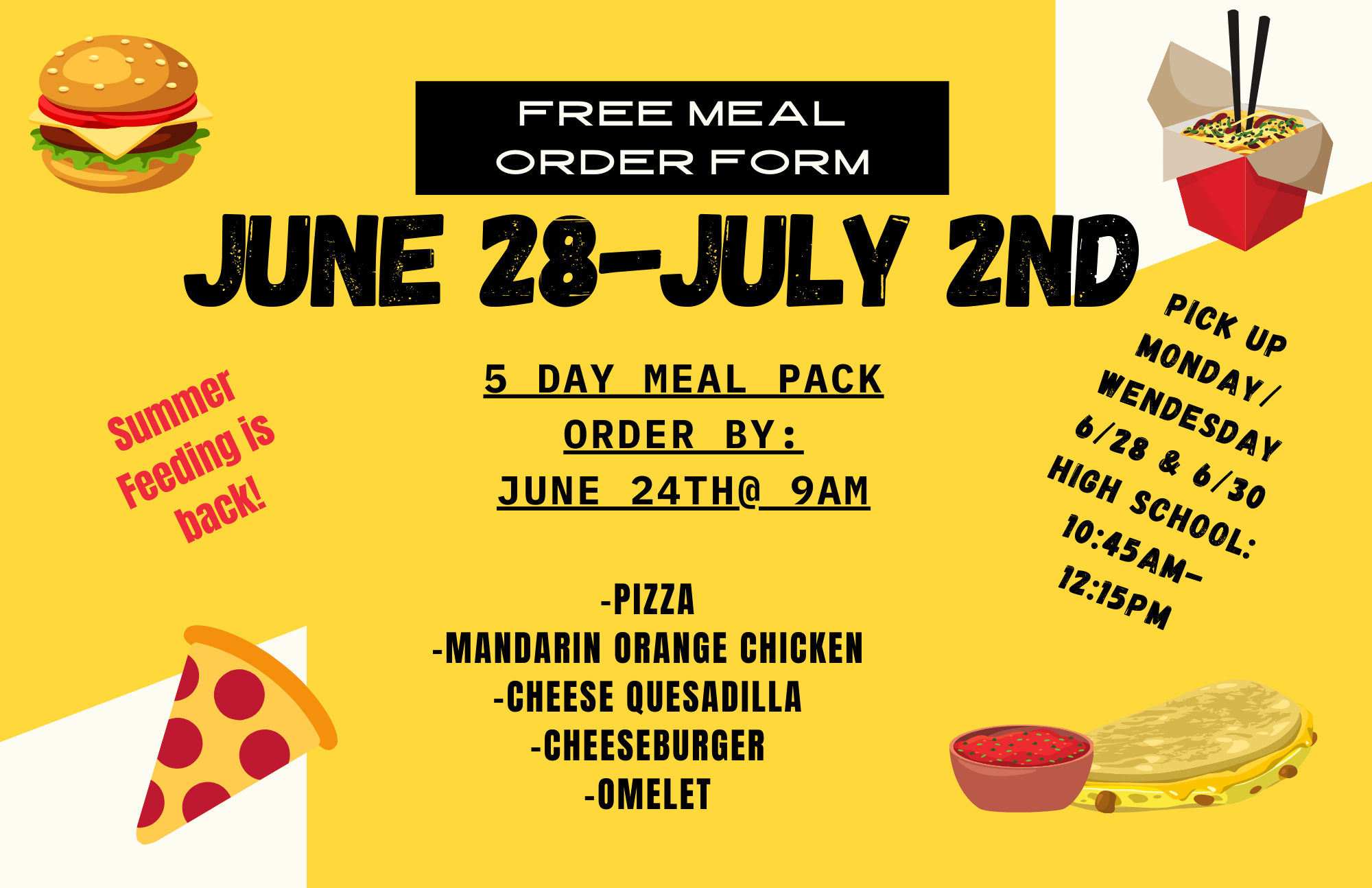 Free Meals – Order by 9 am, 6/24/2021
