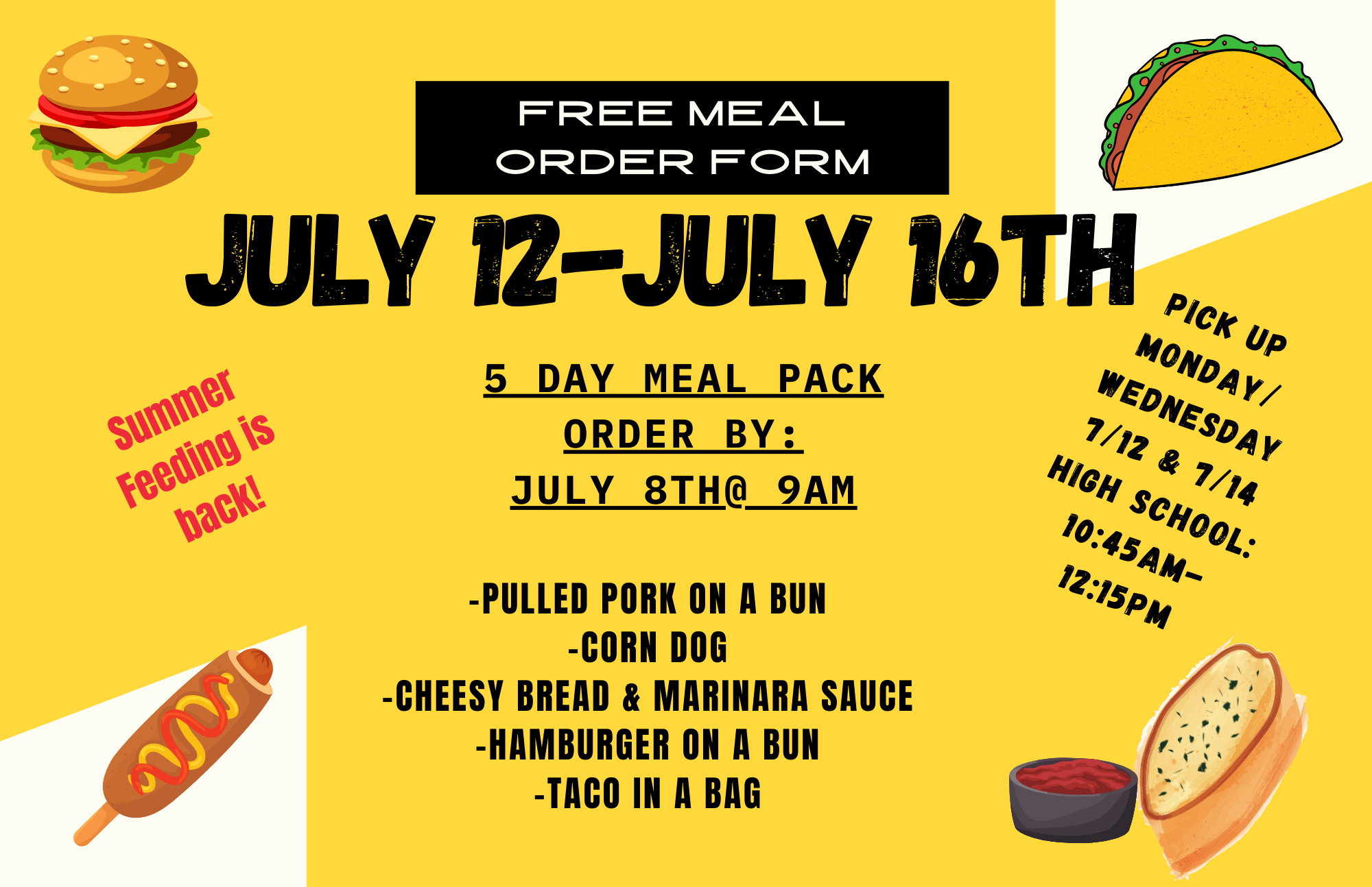 Free Meals – Order by 9 am, 7/8/2021