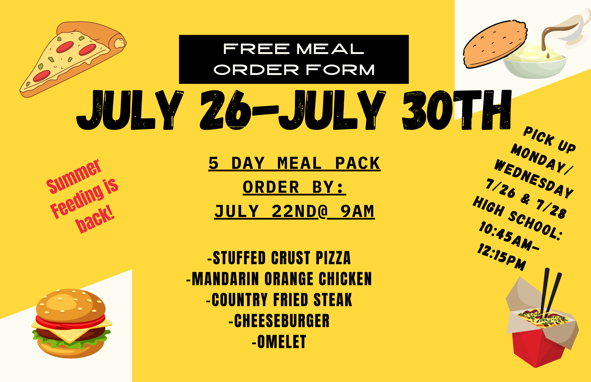 Free Meals – Order by 9 am, 7/22/2021