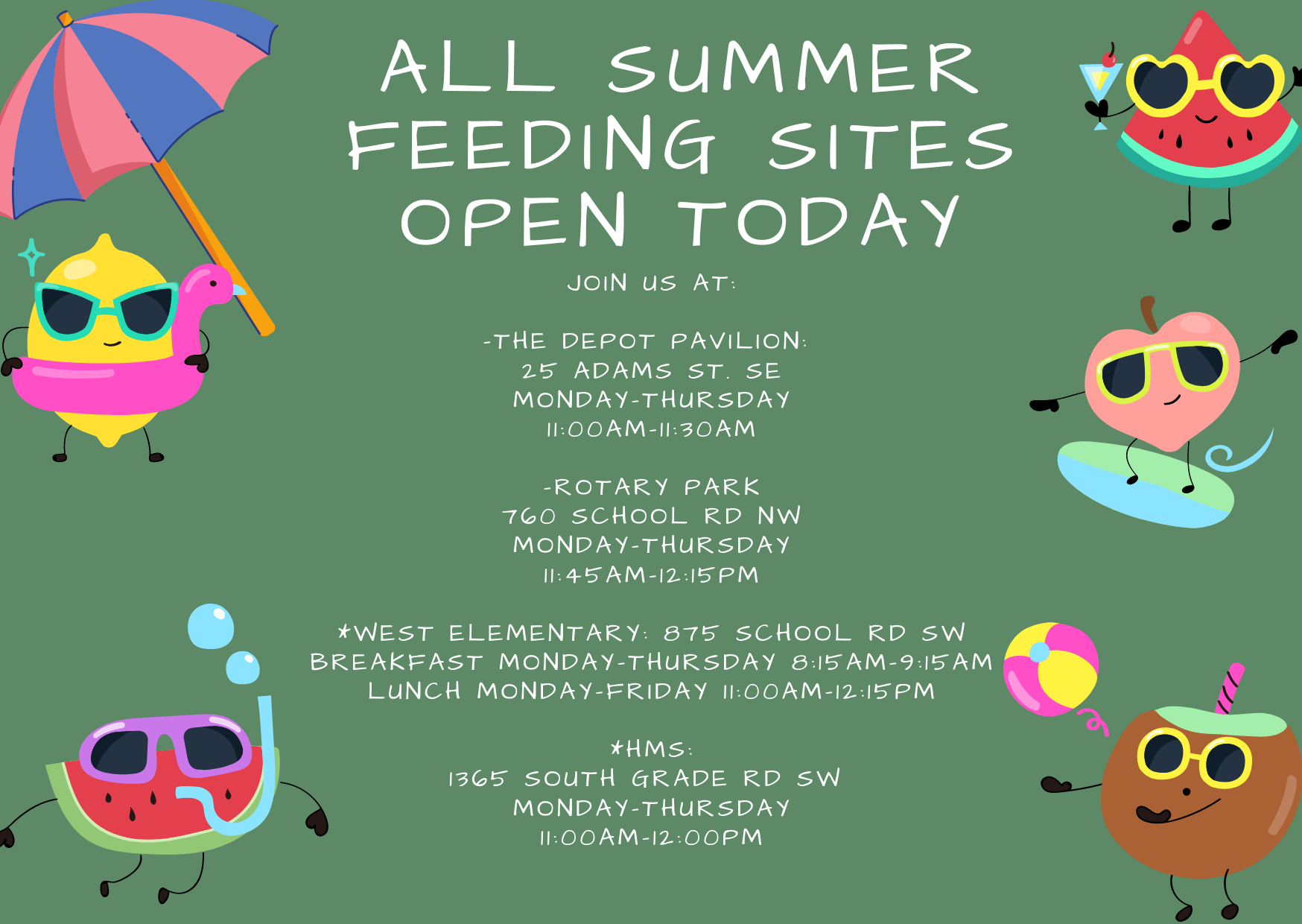 All Summer Feeding Sites Open 7/19