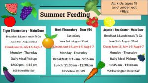 Summer feeding at tiger elementary, west elementary and aquatic/rec center